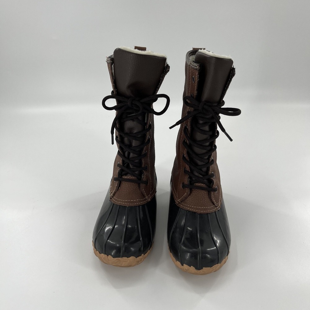 Sporto Daphne Leather‎ Snow Duck Boot Womens 6 Black Mid Calf Black Winter Laces